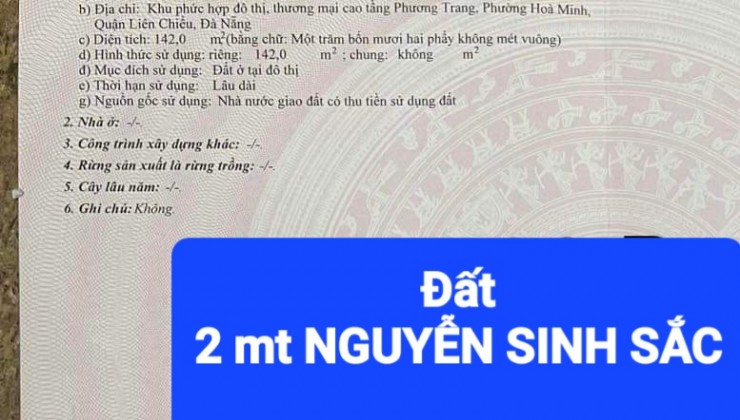 Bán đất 2MT đường Nguyễn Sinh Sắc, Hòa Minh, Liên Chiểu, Đà Nẵng